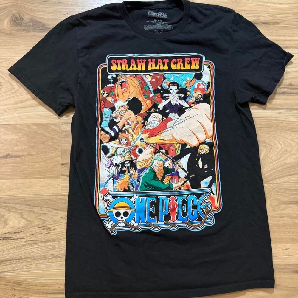 One Piece Black Straw Hat Crew graphic AOP big print tee size small
